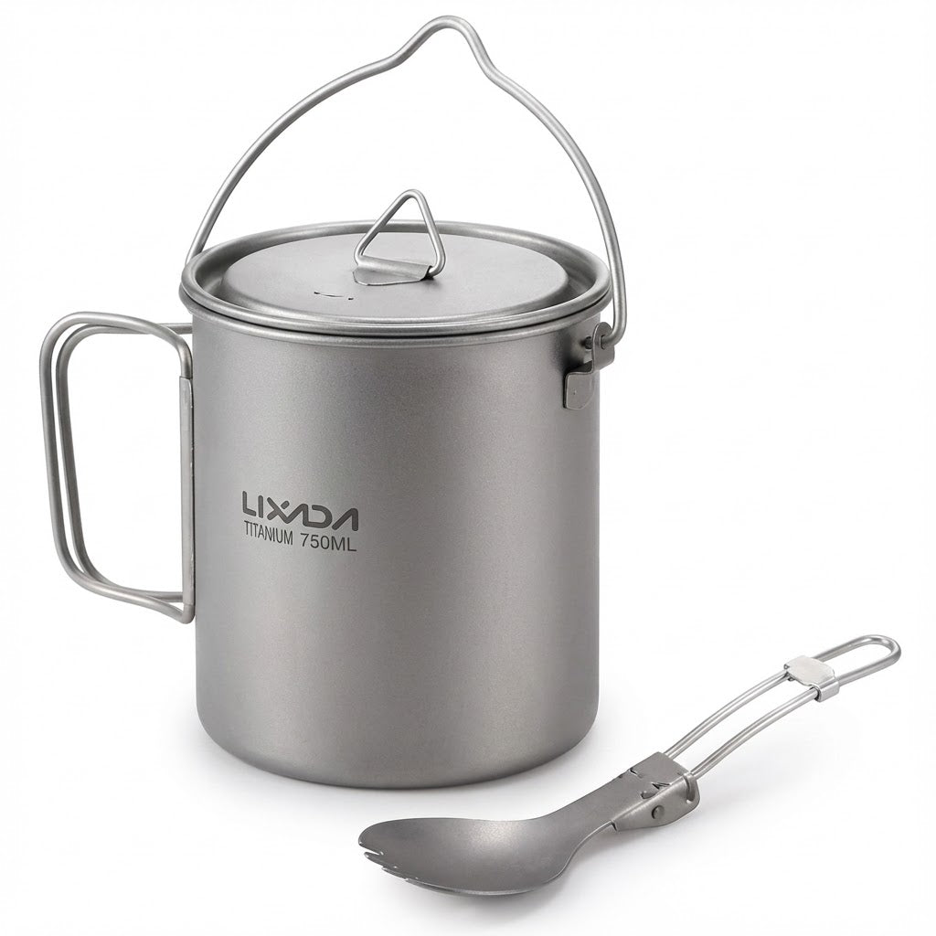 Pot léger en titane avec fourchette pliante - 750/900/1100ml