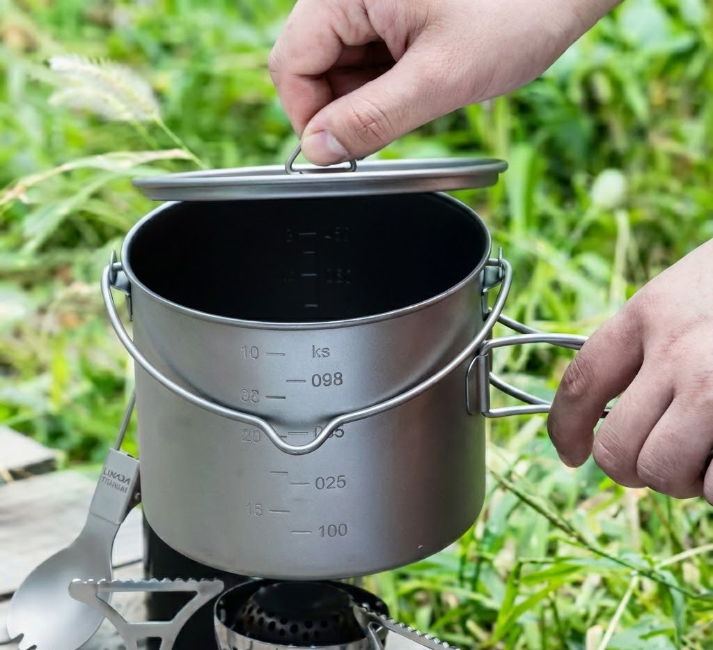 Pot léger en titane avec fourchette pliante - 750/900/1100ml