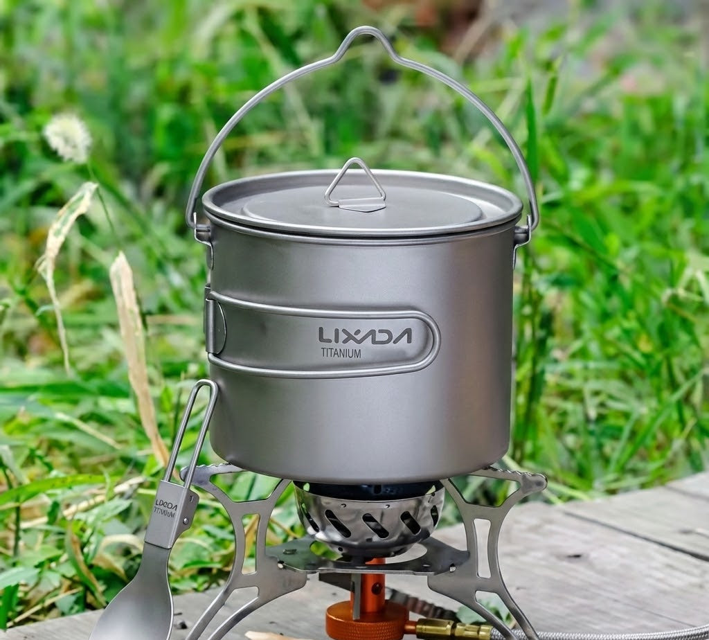 Pot léger en titane avec fourchette pliante - 750/900/1100ml